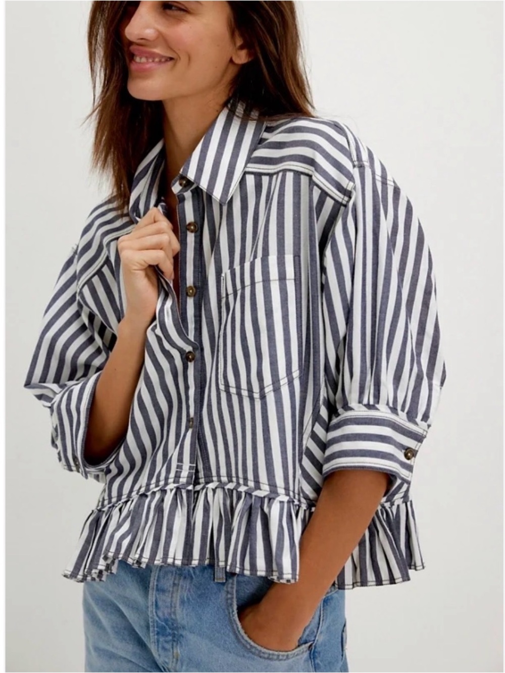 We The Free Bailey Stripe Shirt Navy White M